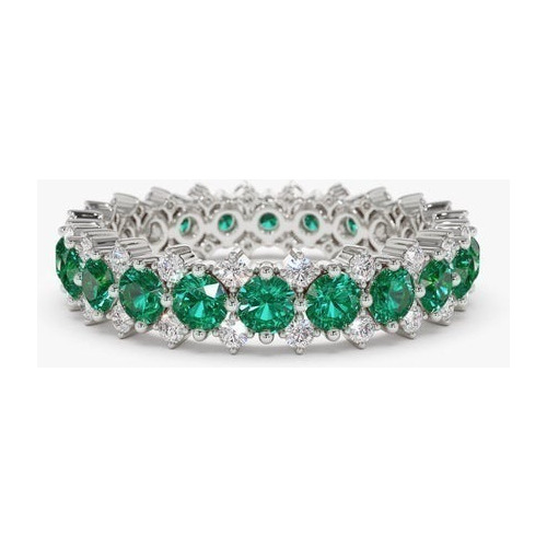 Anel De Esmeralda Natural Redonda / Ouro Diamante Em 18k