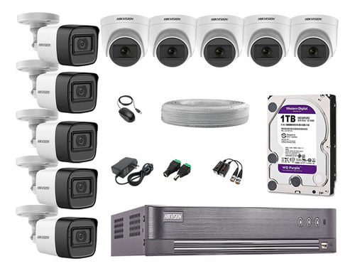 Cámaras Seguridad Kit 10 Hikvision 5mp + Disco 1tb Completo