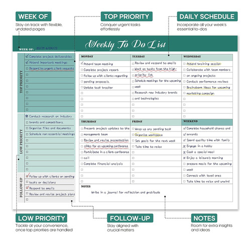Bloc De Notas Semanal De Tareas Pendientes Con 52 Hojas Desm