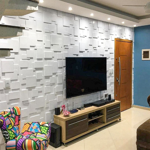 Imagem 4 de 10 de Kit 5m² Placas Quadratto Pvc 3d Revestimento De Parede 50x50