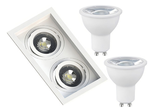 2x Spots Duplo Recuado Dicroica Mr16 + Lâmpadas 6w Stella Estrutura Branco - Branco Quente 110v/220v