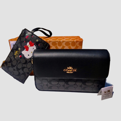 Hello Kitty Bolsa Y Cartera Negra Negro Liso