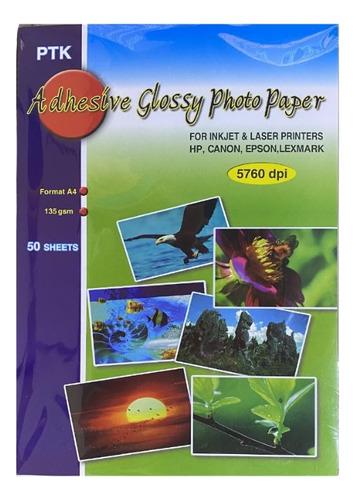 Papel Fotográfico Adhesivo Brillante Autoadhesivo X 50 Hojas