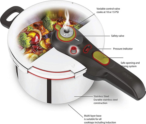 Olla A Presión T-fal, Acero Inoxidable, 15 Psi, 5,9 Litros
