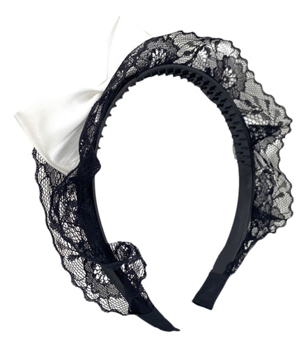 Diadema Gótica Para Cosplay Maid Con Encaje Negro Y Corte