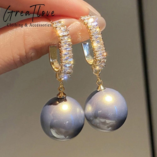 Aretes Perla Gris Elegantes