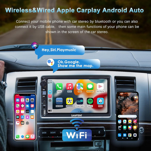 Estéreo Inalámbrico 2 Din 7'' Apple Carplay Android Auto
