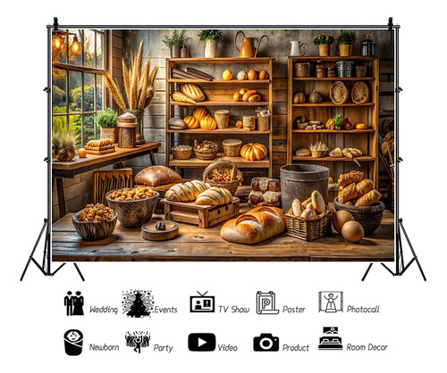 Fondo Vintage De Cocina 2.13 X 1.52 M Para Panadería Y Postr
