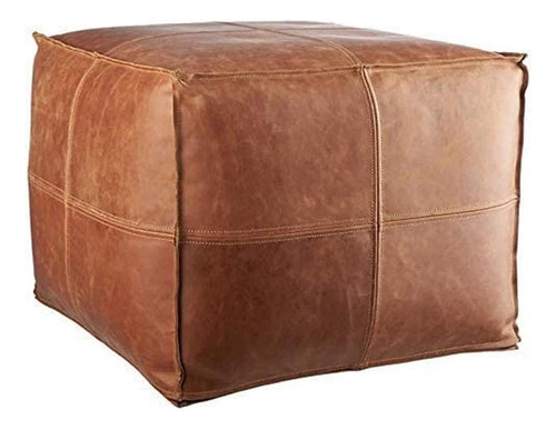 Pouf Cuadrado De Cueroooze, Taburete, Tapizado En Cuero Marr