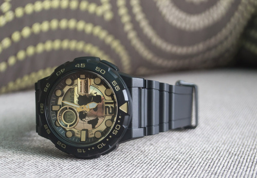 Reloj Hombre Casio Aeq100 Caucho Telememo Cronómetro Alarmas