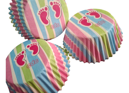 * Capacillos Rayas Colores Piecitos Baby Cupcake Fondant