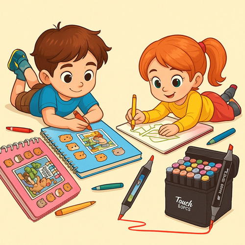 Canetinhas Coloridas 60 Cores Ponta Dupla + Livro De Colorir Preto