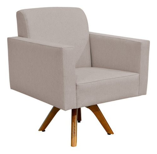 Kit 02 Poltronas Decorativas Giratória Madeira Sala Estar Helô L02 Linho Bege