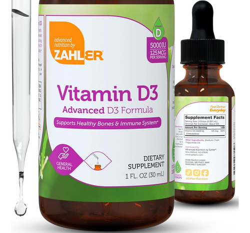 Zahler Vitamina D3 Formula Avanzada 5000 Ui - 1 Fl Oz Sabor Sin Sabor