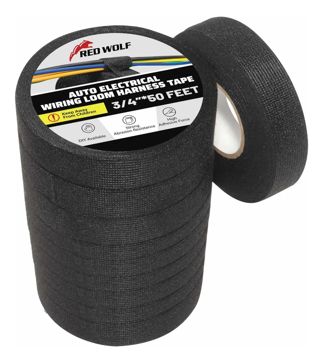 Pack de 10 Cintas Aislantes Automotriz de Tela BAKEWAY de 15 m Para Arnés de Motor