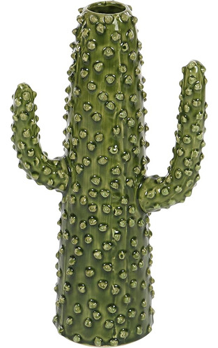 Deco 79 Jarrón De Cactus De Cerámica, 7  X 5  X 13 , Verde