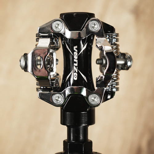 Pedales Venzo Shimano Spd Cnc Cr-mo Mountain Bike Aluminio Negro Y Plata
