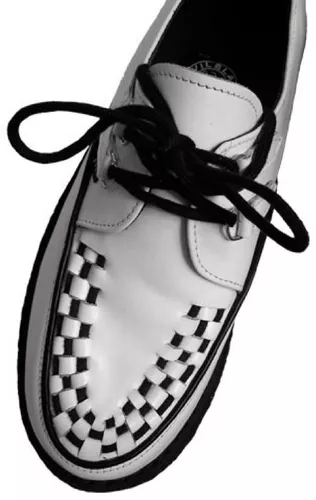 Sapato Creeper Preto Trança Branca Couro Ref025