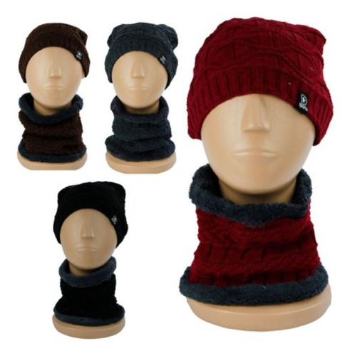 Kit Touca De Frio Gorro Forrada E Com Cachecol Gola De Lã Cor Vinho Tamanho Unico_adulto