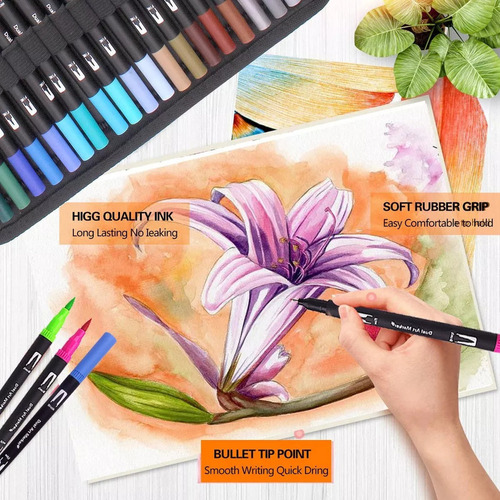 60 Colores Marcadores Plumones Punta De Pincel Dual Brush