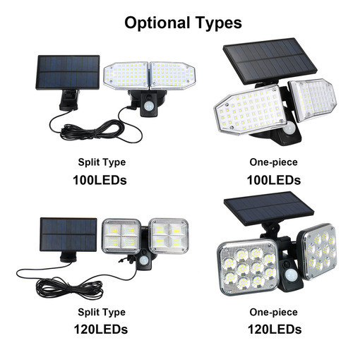 Luz Solar De 100 Led: Sensor De Movimiento, 3 Modos, Ip65, 1