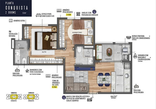 Imagem 4 de 5 de Apartamento De 55m² Com 2 Dormitórios, Suíte, Varanda Gourmet E Vaga Coberta No Maranata Parque Industrial - 9197