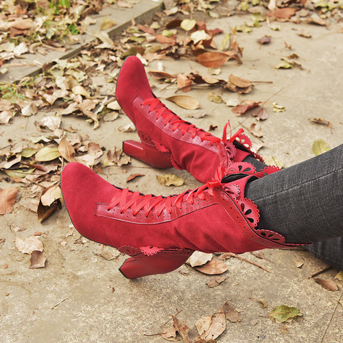 Botas A Media Pantorrilla Con Tacón Y Cordones Para Mujer