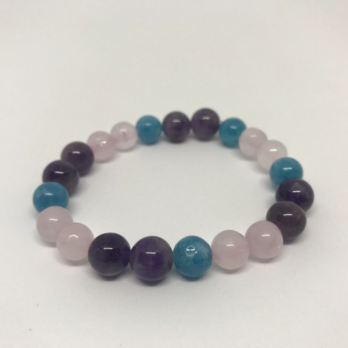 Pulsera Amatista, Cuarzo Rosa Y Jade Azul.