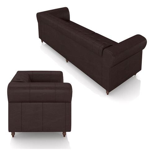 Conjunto 1 Sofá 240cm E 2 Poltronas Chesterfield Couro Vinho