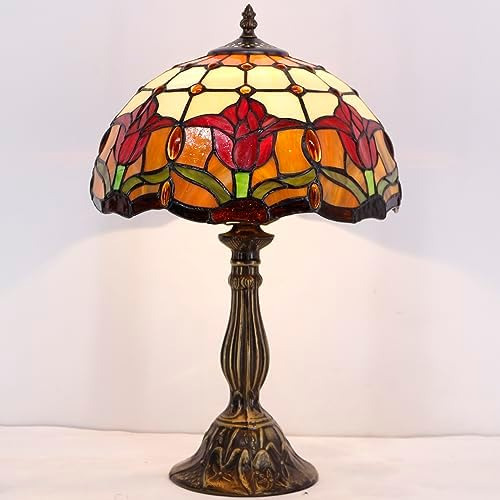 Werfactory Tiffany Lámpara De Mesa Estilo Vitral Tulipán Flo