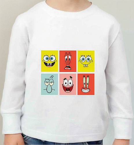 Remera Bob Esponja Manga Larga Algodón Peinado Infantil