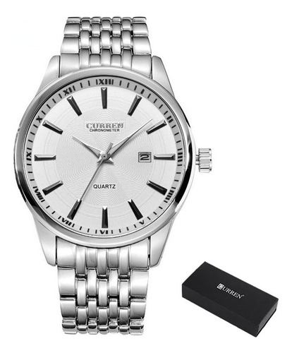 Relojes Impermeables Curren Calendar Business Bisel Plateado