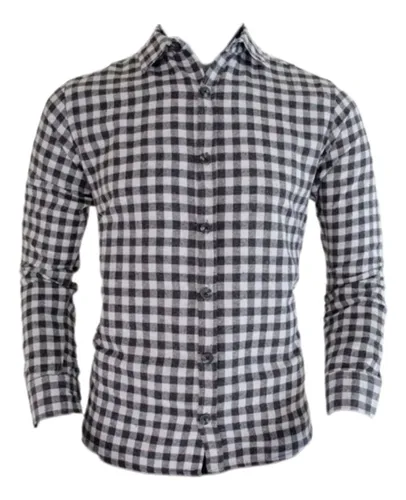 Camisa Manga Larga Para Hombre Botones Con Bolsillo Cuadros