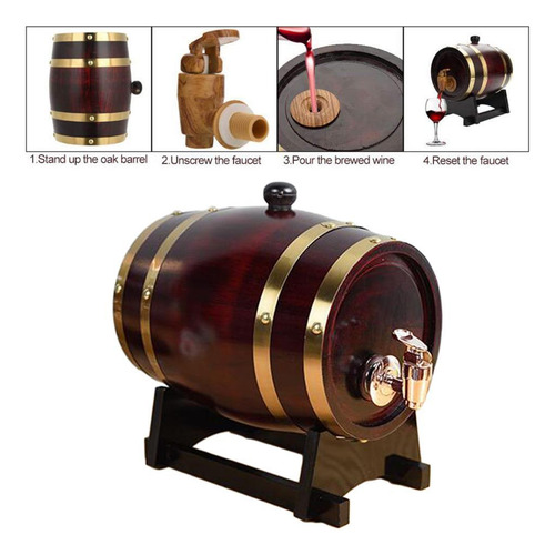 Dispensador De Barril De Madera Rústica Con Soporte, 1.5l