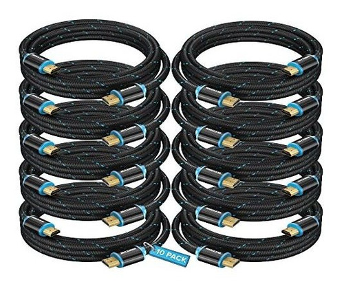 Pack De 10 Cables Hdmi 4k 6ft Prestaciones Premium