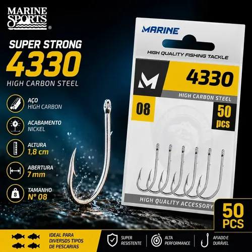 Anzol de pesca Marine Sports 4330 número 8 de 50 unidades