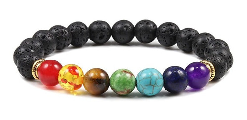 Pulsera 7 Chakras Lava Negra, Piedras Ojo De Tigre-004