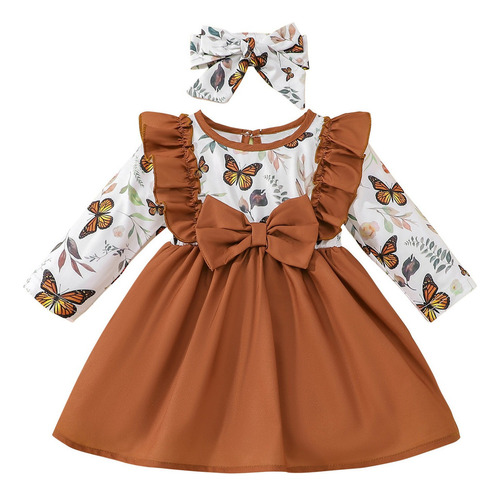 Vestido Para Niñas, Bonito Estampado De Flores Y Mariposas D