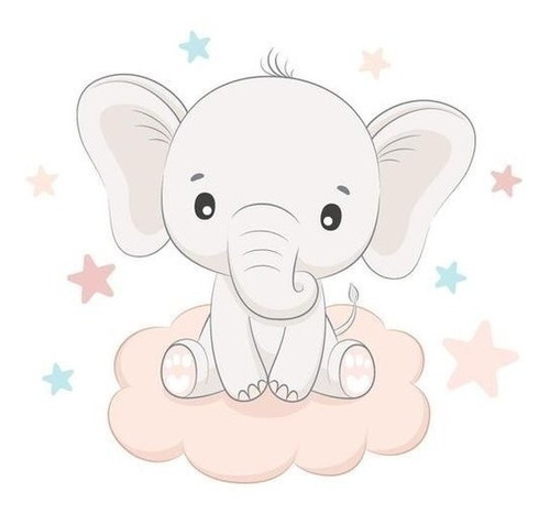 Vinilo Infantil Decorativo Elefante Nube Y Estrellas 50cm