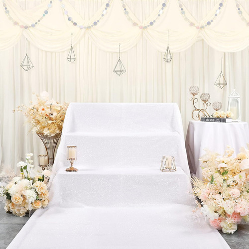 Alfombra De Pasillo De Boda Con Lentejuelas 60*450cm Color Blanco