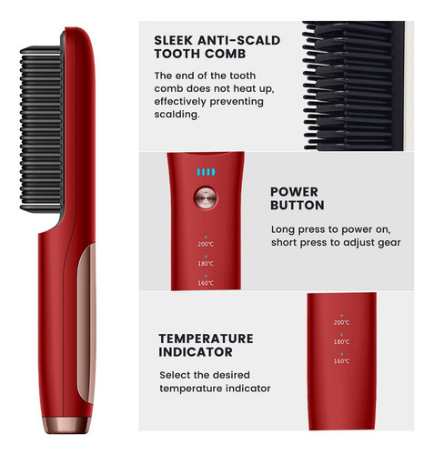 Cepillo Alisador De Pelo Inalámbrico, Cepillo Alisador Portá
