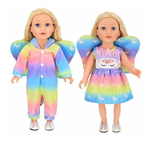 Dc-beautiful 2 Set Rainbow Angel Series Doll Unicorn Clothes