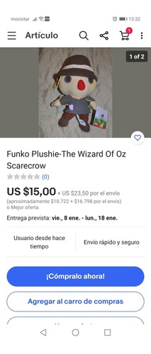 Peluche Original Espantapájaros El Mago De Oz Funko 22 Cm. 