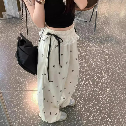 Mz Pantalones Casuales De Pierna Ancha Con Cintura Elástica