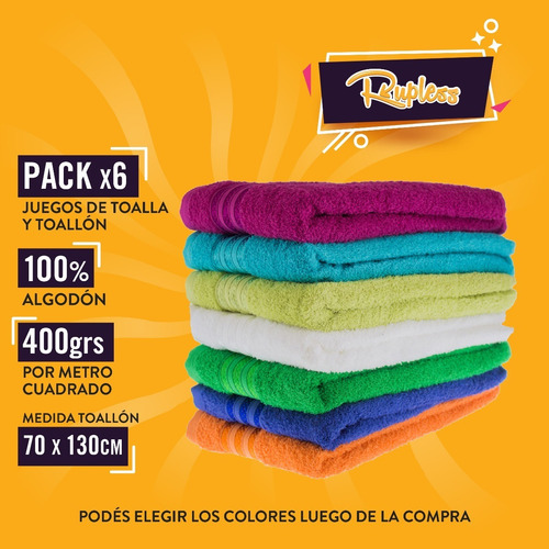 Imagen 3 de 10 de Pack De 6 Toallones Grandes Fantasía 100% Algodón 400 Gr