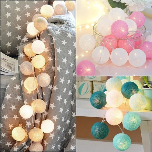 Serie Luces Eventos Fiesta 20 Esferas Grandes Algodón Pilas Luces Amarillo