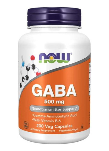 Now Gaba 500mg Neurotransmitter Support 200 Cápsula Sellada