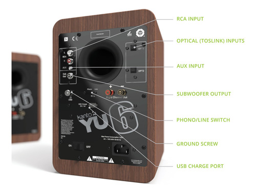 Altavoces Kanto Yu6 Walnut Con Bluetooth Y Preamplificador