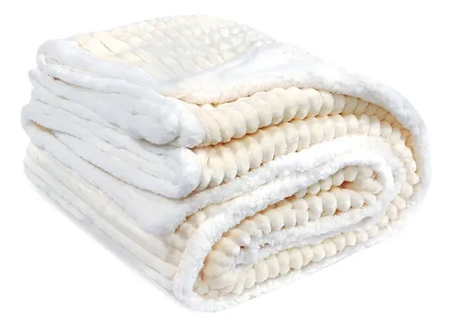 Frazada Camaro Corderoy Con Corderito 2 1/2 Plazas Color Natural Con Diseño Lisa De 240cm X 220cm