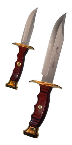 Imagen 1 de 10 de Set Cuchillo Canguro Bowie 220mm/100mm Dorado C/funda Muela